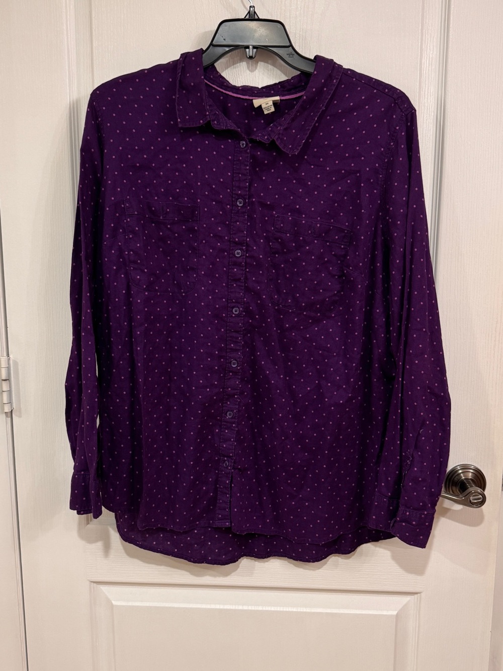 St. John's Bay Purple Dot-Print Button Front Blouse